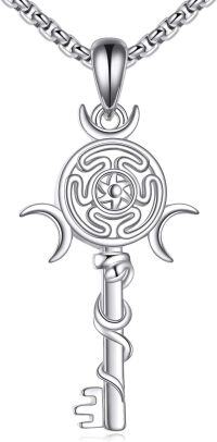 wholesale 925 Sterling Silver Key of Life Pendant Necklaces with Triple Moon Goddess Symbol and Snake Design - Spiritual  for Women-Hecate