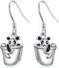 wholesale 925 Sterling Silver 3D Panda in Cup Drop Earrings w/Flower Charms - Holiday s for Women-0-0