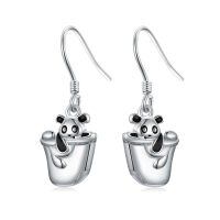 wholesale 925 Sterling Silver 3D Panda in Cup Drop Earrings w/Flower Charms - Holiday s for Women-Panda earrings