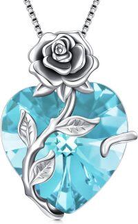 wholesale Sterling Silver Crystal Rose Flower Heart Pendant Necklace-12-Dec - Blue Tanzanite