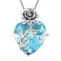 TOUPOP Sterling Silver Birthstone Rose Flower Heart Pendant Necklace-0-0
