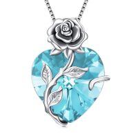 wholesale 925 Sterling Silver Crystal Rose Flower Heart Pendant Necklace-12-Dec - Blue Tanzanite