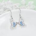 wholesale 925 Sterling Silver Blue Crystal Butterfly Drop Earrings Gifts for Women-0-2