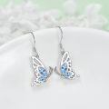 wholesale 925 Sterling Silver Butterfly Blue Zircon Drop Earrings White Gold Plated-0-2