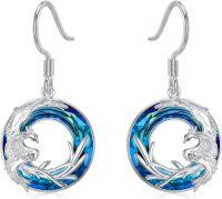 wholesale 925 Sterling Silver Hypoallergenic Blue Crystal Phoenix Dangle Earrings for Women-Phoenix Earrings 3