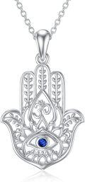 wholesale 925 Sterling Silver Blue Sapphire Evil Eye Hamsa Hand Pendant Necklace for Women Men Protection Lucky Charm s-0-0