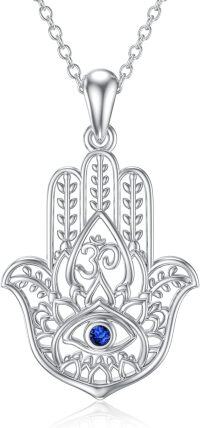wholesale 925 Sterling Silver Blue Sapphire Evil Eye Hamsa Hand Pendant Necklace for Women Men Protection Lucky Charm s-hamsa fatima necklace