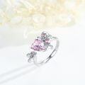 wholesale 925 Sterling Silver Pink Crystal Zircon Heart Bow Ring Adjustable Size 7-9-0-1