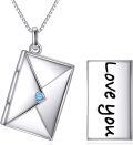 wholesale 925 Sterling Silver Love Letter Envelope Heart Lockets for Women Girls Gifts 43cm Chain Length - Blue Crystal Charm Necklaces with Message Plate (Love You)-0-0