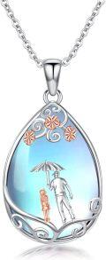 wholesale 925 Sterling Silver 925 Teardrop Moonstone Couple's Necklace with Umbrella Design - Romantic Gifts for Her Him Lover Anniversary Jewelry-0-0