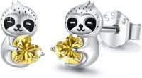 wholesale 925 Sterling Silver Yellow Crystal Heart Sloth Stud Earrings for Women Teenage Girls Boys-Yellow