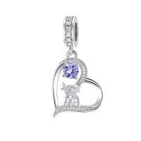 wholesale 925 Sterling Silver Blue Sapphire Moon Heart Cow Charm Pendant-06-June