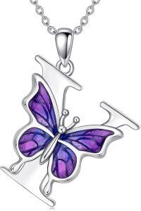 wholesale Sterling Silver Purple Butterfly A Z 26 Letters Pendant Necklace-Letter Y-Letter Y