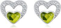 wholesale 925 Sterling Silver CZ Heart Stud Earrings Birthstone Jewelry Gifts-August