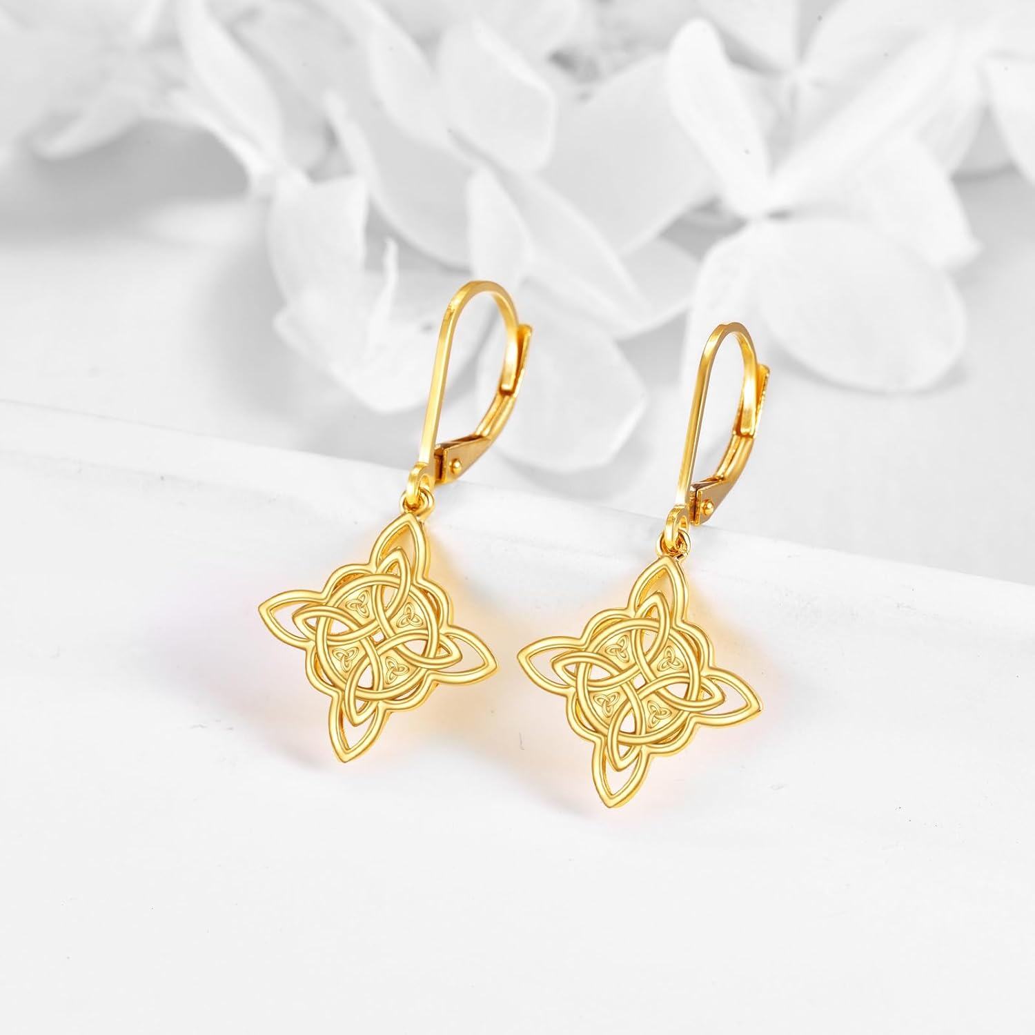 wholesale 14K Gold Celtic Knot Drop Dangle Leverback Earring Studs - Irish for Her-0-2