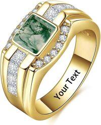 wholesale  Sterling Silver Moissanite Men s Gold Plated Square Cut Birthstone Ring ( ) -Black Onyx-Ruby-Emerald-Amethyst-Moss Agate