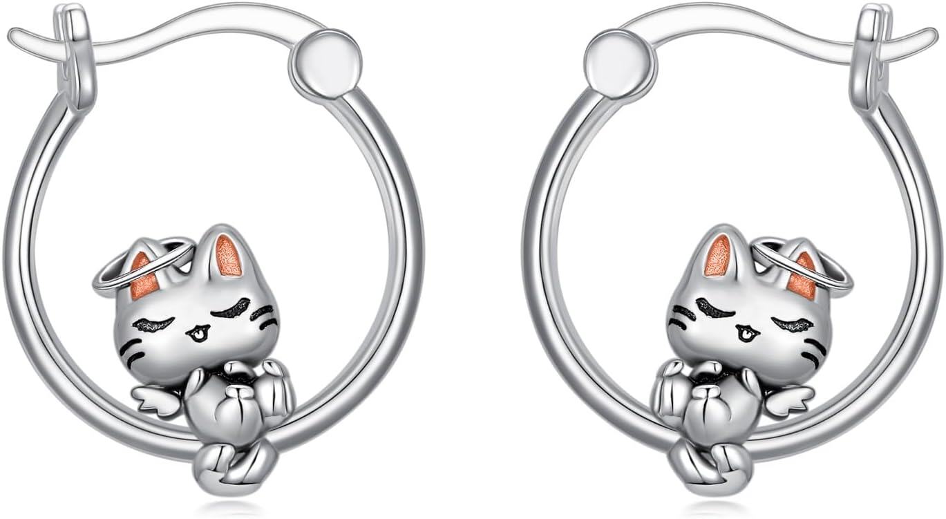 Sterling Silver Animal Hoop Earrings Sloth Panda Koala Axolotl Cat Corgi-0-0