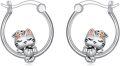 wholesale 925 Sterling Silver Maneki Neko Lucky Cat Charm Hoop Earrings for Women Girls  43mm Diameter-0-0