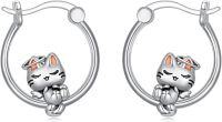 wholesale 925 Sterling Silver Maneki Neko Lucky Cat Charm Hoop Earrings for Women Girls  43mm Diameter-Cat