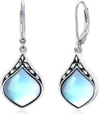 wholesale Sterling Silver Natural Gemstone Vintage Irish Celtic Teardrop Dangle Earrings-Moonstone
