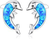 wholesale 925 Sterling Silver Blue Fire Opal Dolphin Stud Earrings for Women - Hypoallergenic  Ideas-Dolphin