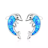 wholesale 925 Sterling Silver Blue Fire Opal Dolphin Stud Earrings Wholesale for Women - Hypoallergenic  Ideas-Dolphin