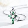 wholesale 925 Sterling Silver Green Enamel Celtic Cross Pendant Necklace With Chain-0-3