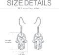 wholesale 925 Sterling Silver Hamsa Hand Dangle Earrings with Floral Details and Hook Closure-0-4