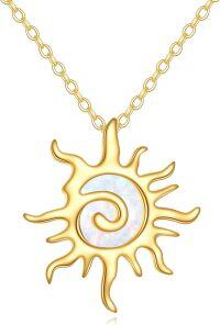 wholesale 14K Gold Opal Spiral Sun & Moon Charm Necklace for Her-Opal Sun