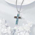 wholesale 925 Sterling Silver Cross Wooden Abalone Shell Inlay Pendant Necklace-0-2