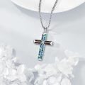 wholesale 925 Sterling Silver Cross Pendant With Blue And Brown Inlay-0-2