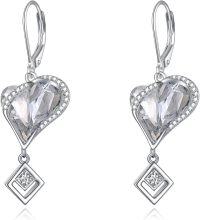 wholesale 925 Sterling Silver Clear Crystal Heart Drop Earrings s for Women and Girls-Silver