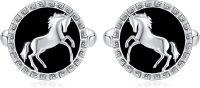 wholesale 925 Sterling Silver Horse Design Black Onyx Round Celtic Cross Four-Leaf Clover Cufflinks-Horse