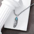 wholesale 925 Sterling Silver with Turquoise and Black Onyx Feather Design Pendant Necklace for Men & Women-0-4