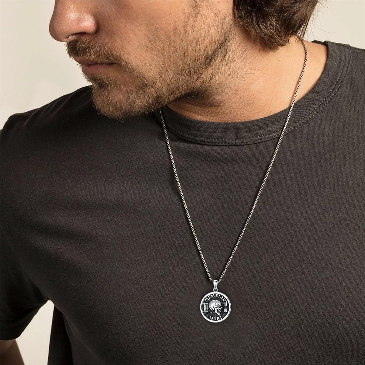 925 Sterling Silver Gothic Skull Photo Locket Pendant with Memento Mori Inscription and Fire Design - Amor Fati Theme (24 inch)-0-4