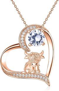 wholesale Sterling Silver Highland Cow Birthstone Necklace Jewelry Gifts for Women Girls-2-04--2-04-