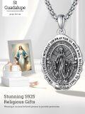 wholesale 925 Sterling Silver Virgin Mary Medal Necklace with 3 mm Box Chain - Religious  for Women and Men-0-5