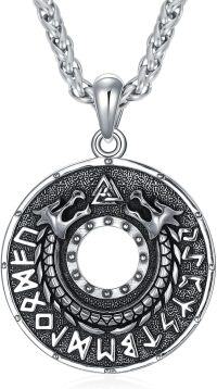 wholesale 925 Sterling Silver Viking Shield Pendant Necklace  for Men Norse Rune Amulet Jewelry 47cm Chain Length-C03-Viking Rune & Dragon