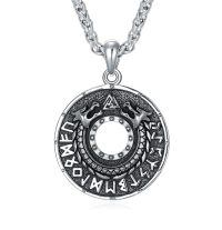 wholesale 925 Sterling Silver Viking Shield Pendant Necklace  for Men Norse Rune Amulet Jewelry 47cm Chain Length-C03-Viking Rune & Dragon