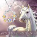 wholesale 925 Sterling Silver Unicorn Floral Circle Pendant Necklace for Women Girls Gifts-0-3