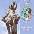 wholesale 925 Sterling Silver Saint Sebastian Pendant with Abalone Shell and Chain - Religious Protection Amulet Jewelry for Men -0-4