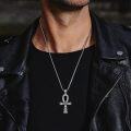 wholesale 925 Sterling Silver Ankh Cross Pendant with Black Onyx Stone - Egyptian Amulet Jewelry for Men Women Gifts 24 Chain -0-3