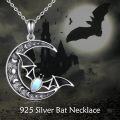 wholesale 925 Sterling Silver Crescent Moon with Bat and Opal Pendant Necklace for Women & Girls-0-1