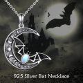 wholesale 925 Sterling Silver Crescent Moon with Bat and Opal Pendant Necklace for Women & Girls-0-1