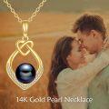 wholesale 14K Gold Infinity Love Knot Black Pearl Pendant Necklace for Women Mom Girlfriend Birthday Gift-0-1
