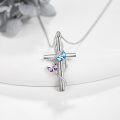 wholesale 925 Sterling Silver Floral Cross Pendant Necklace with Blue and Purple Stones for Women's-0-3