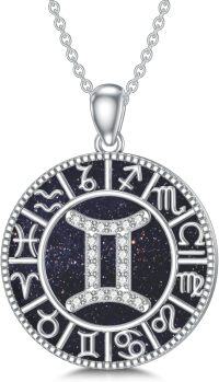 wholesale Sterling Silver Blue Sandstone 12 Zodiac Constellation Necklace for Women Men-3.Gemini（5.21-6.20）