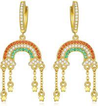 wholesale Gold 925 Sterling Silver Rainbow Cloud Star Drop Earrings-Rainbow