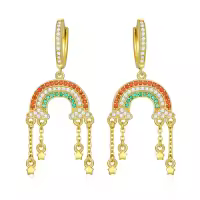 wholesale Gold 925 Sterling Silver Rainbow Cloud Star Drop Earrings-Rainbow