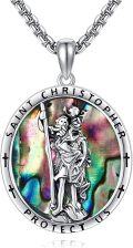 wholesale 925 Sterling Silver Saint Christopher Protect Us Pendant with Abalone Shell and Crosses on 34 Chain-0-0